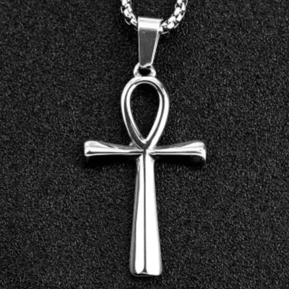 Ankh Egyptian Necklace African American Black Silver Birthday Valentine's Gift
